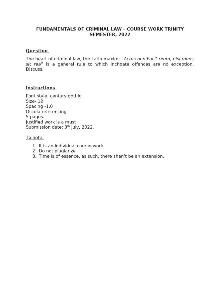 Course Work - LLB 1 Trinity 1 | PDF | Social Science