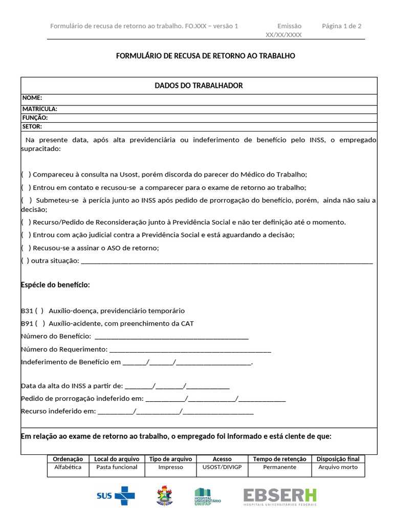 Modelo de Formulário de Retorno Ao Trabalho | PDF