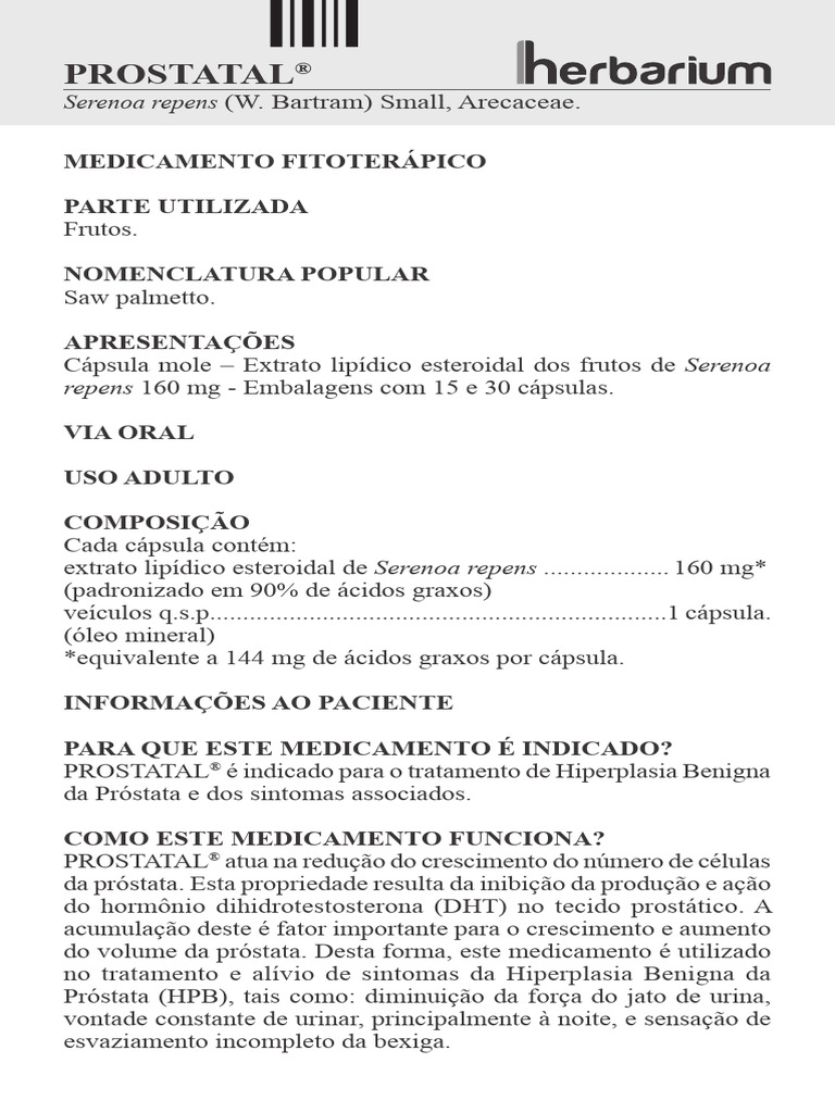 bula-prostatal-herbarium | PDF | Remédio | Medicina Clínica