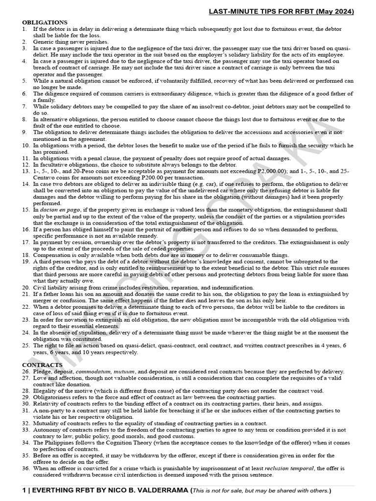 RFBT Obligations and Contracts Guide | PDF | Legal Liability ...