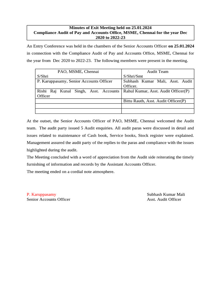Exit Meeting | PDF | Finance & Money Management