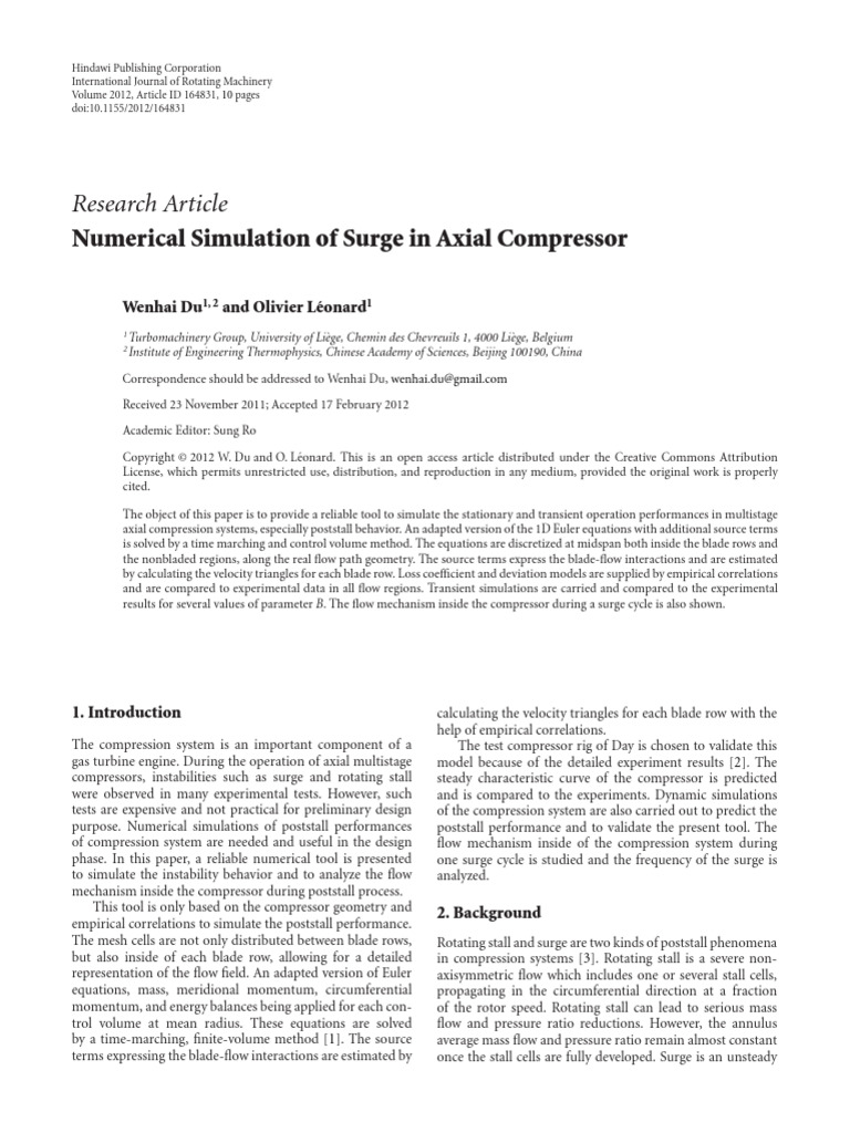 Numerical Simulation of Surge in Axial Compressor | PDF | Fluid ...