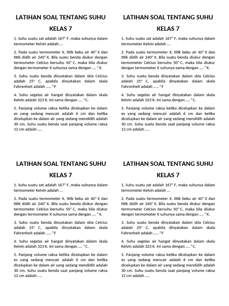 Soal Suhu untuk Kelas 7 | PDF | Memasak, Makanan, & Anggur