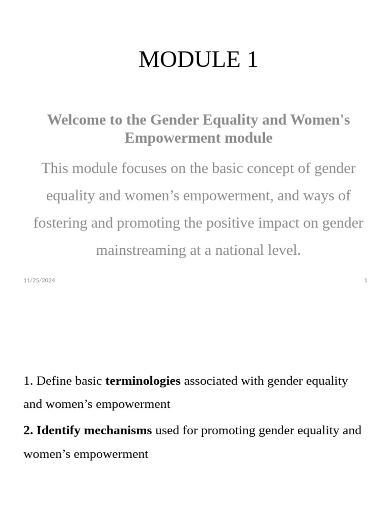Gender Equality and Women's Empowerment Module | PDF | Gender | Gender ...
