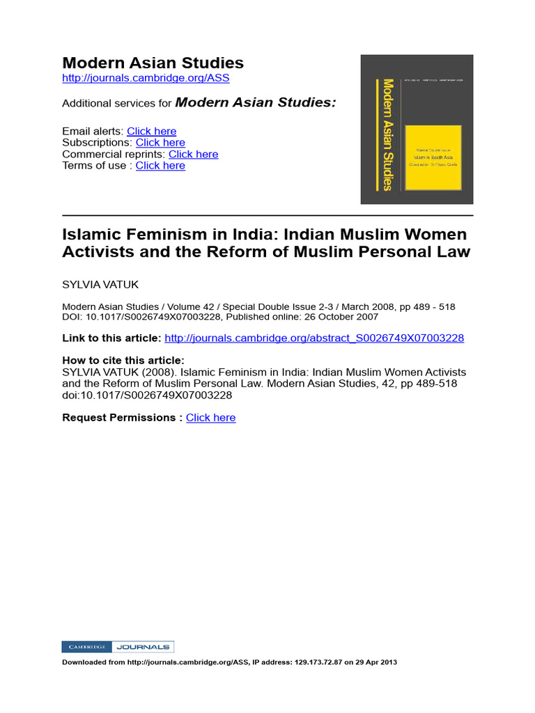 Vatuk-Islamic Feminism in India | PDF | Feminism | Gender Studies