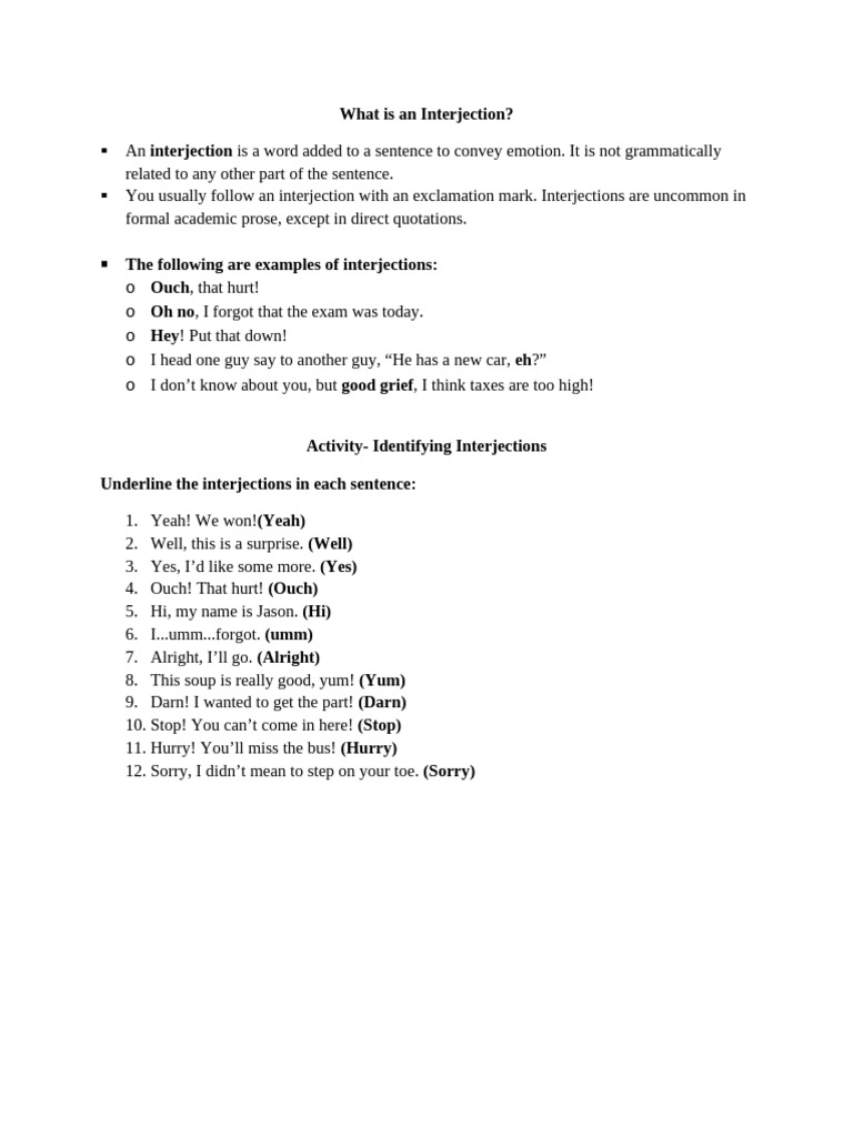 Understanding Interjections Explained | PDF