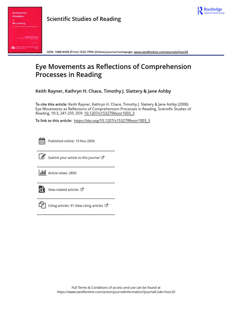 Eye Movements As Reflections of Comprehension Processes in Reading ...