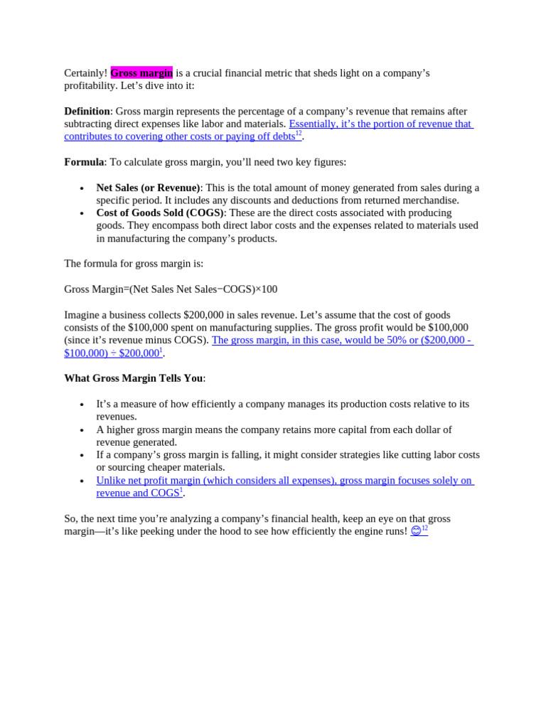 Gross Margin, Net Margin & Markup of Cost | PDF | Gross Margin | Net Income