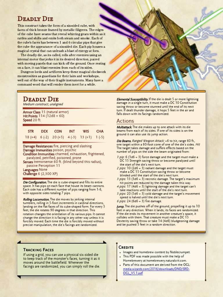 Deadly Die: Clockwork Construct Guide | PDF