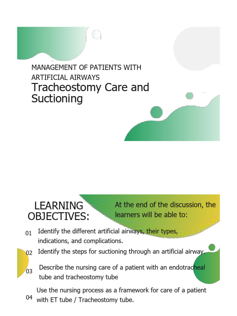 Tracheostomy Care and Suctioning Guide | PDF | Clinical Medicine ...