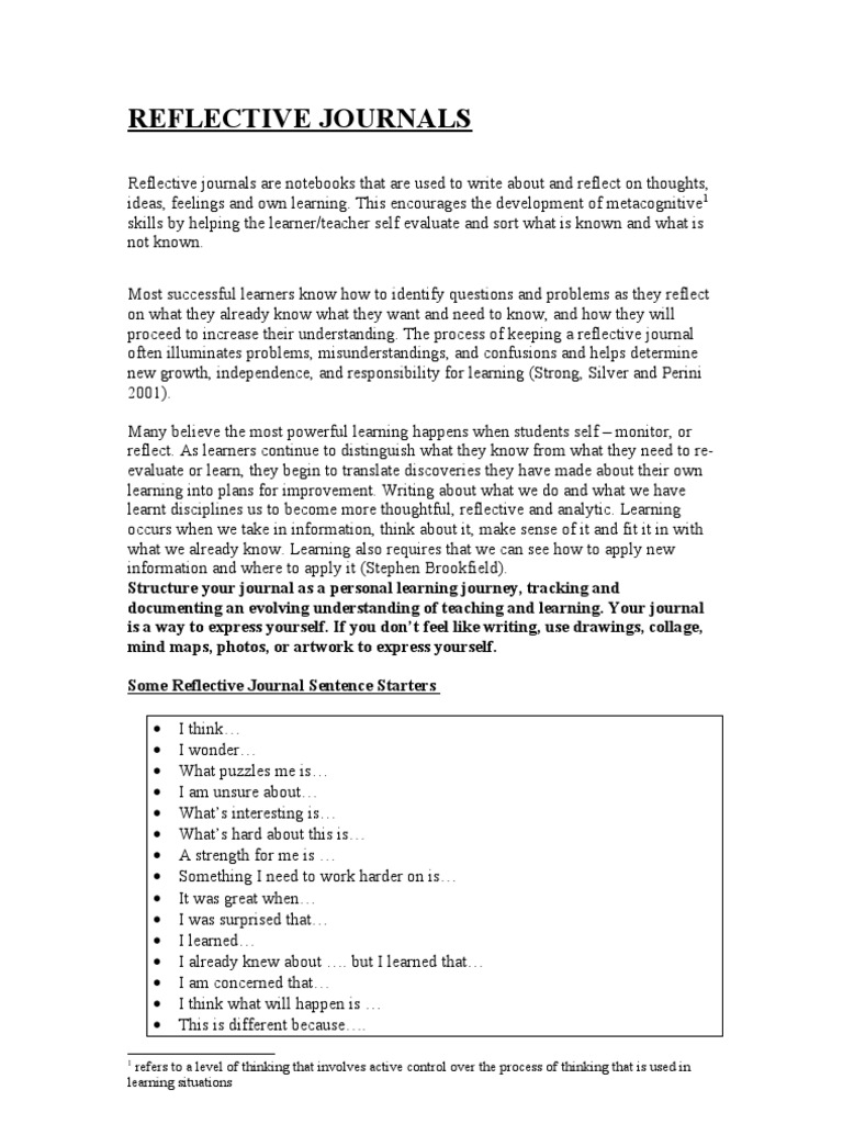 Reflective Journals Thought Emotions