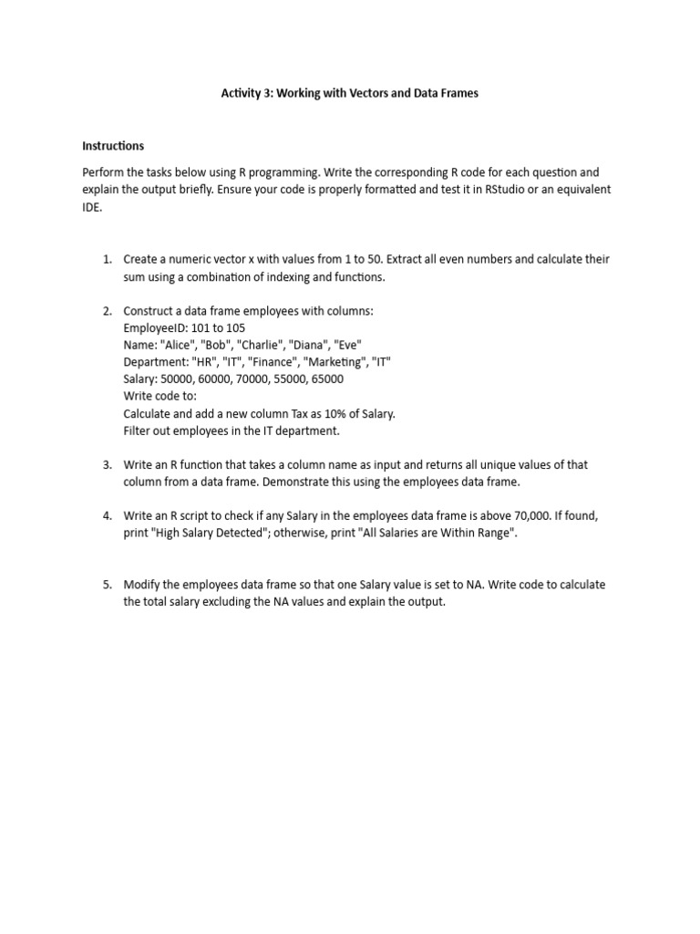 Activity 3 Working With Vectors and Data Frames | PDF | Career & Growth ...