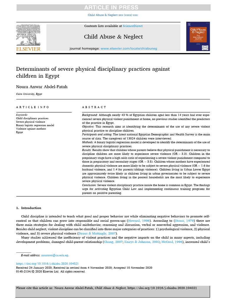 Determinants of Child Discipline in Egypt | PDF | Violence | Child Neglect