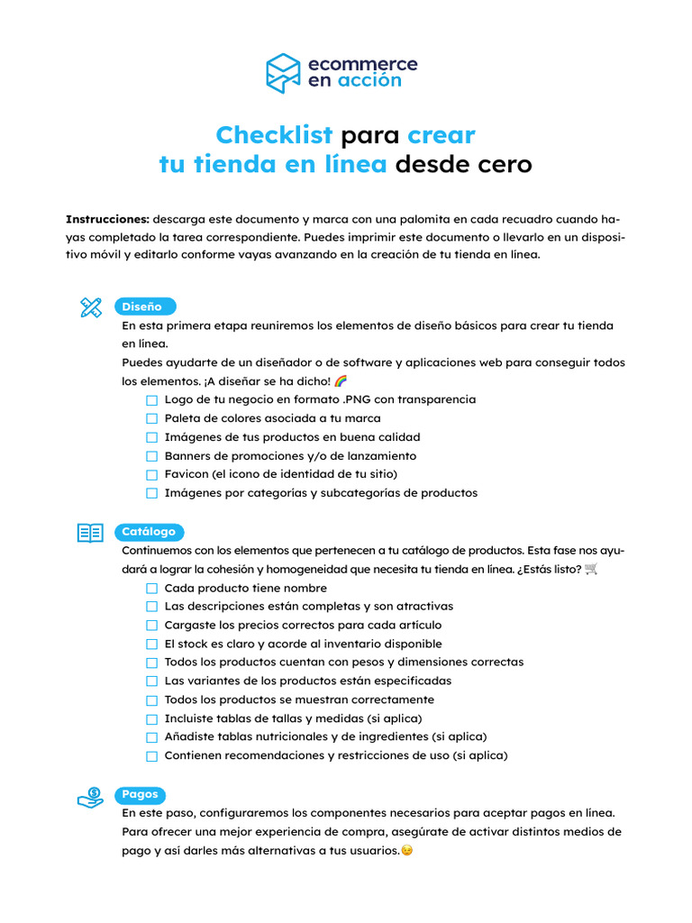 Checklist para Crear Tu Tienda en Linea | PDF | Las compras en línea ...