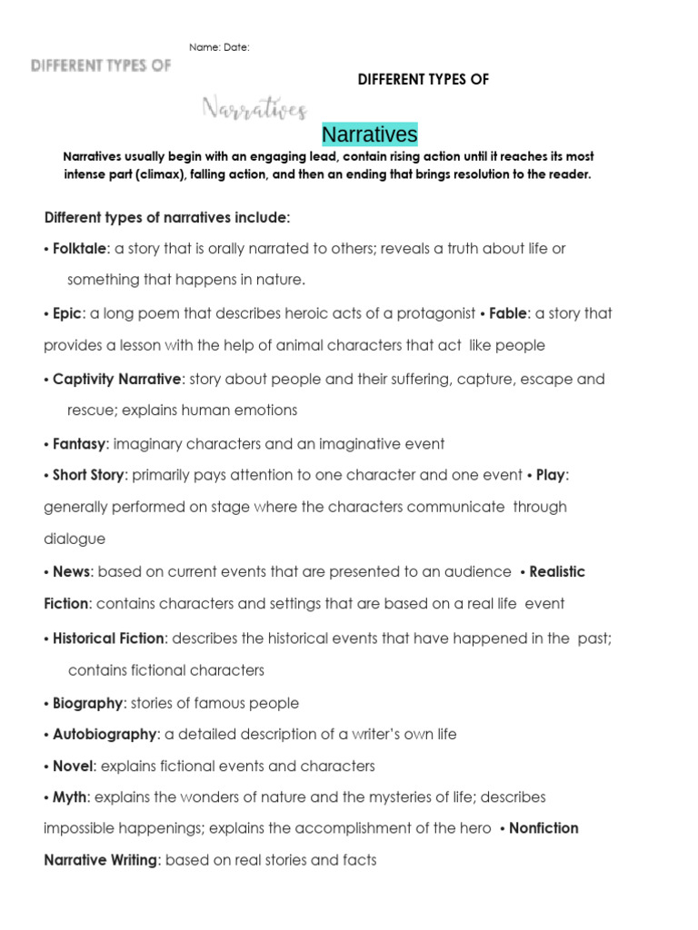 1 Different Types of Narratives 8th | PDF | Classics