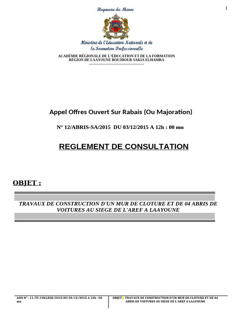 Appel d'Offres : Construction AREF Laayoune | PDF | Finance et gestion ...