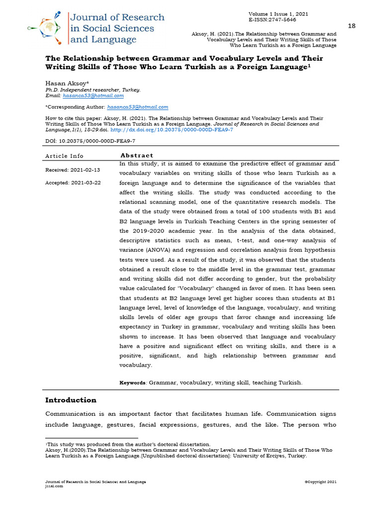 The Relationship Between Grammar and Vocabulary Levels and Their | PDF ...