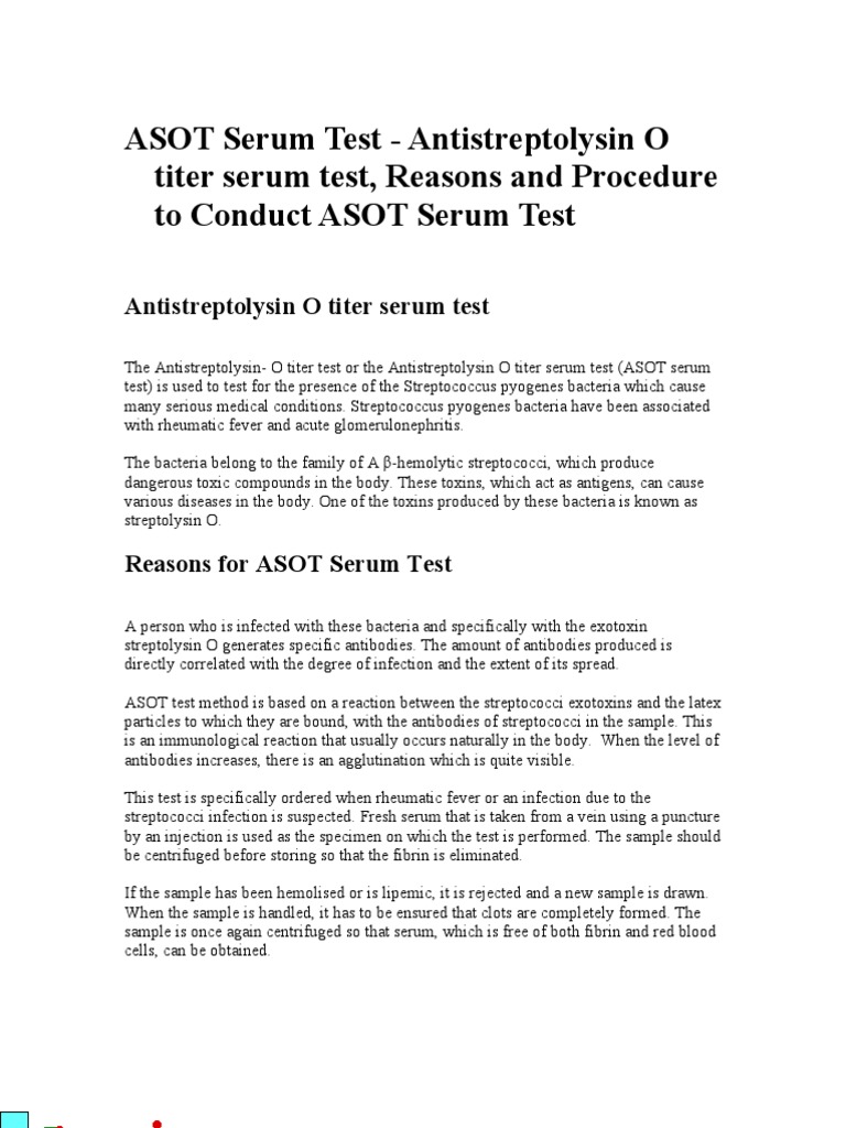 ASOT Test: Purpose & Procedure | PDF | Elisa | Immunology