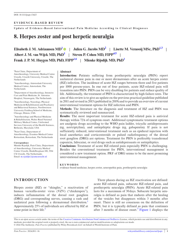 Herpes Zoster and Post Herpetic Neuralgia Pain Medicine 2024 | PDF ...