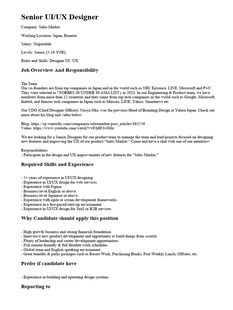 Senior UI UX Designer | PDF | Business | Computing