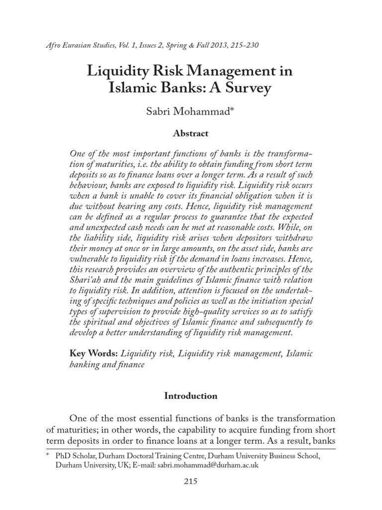 Liquidity Risk Management in Islamic Banks - A Survey (#557022 ...