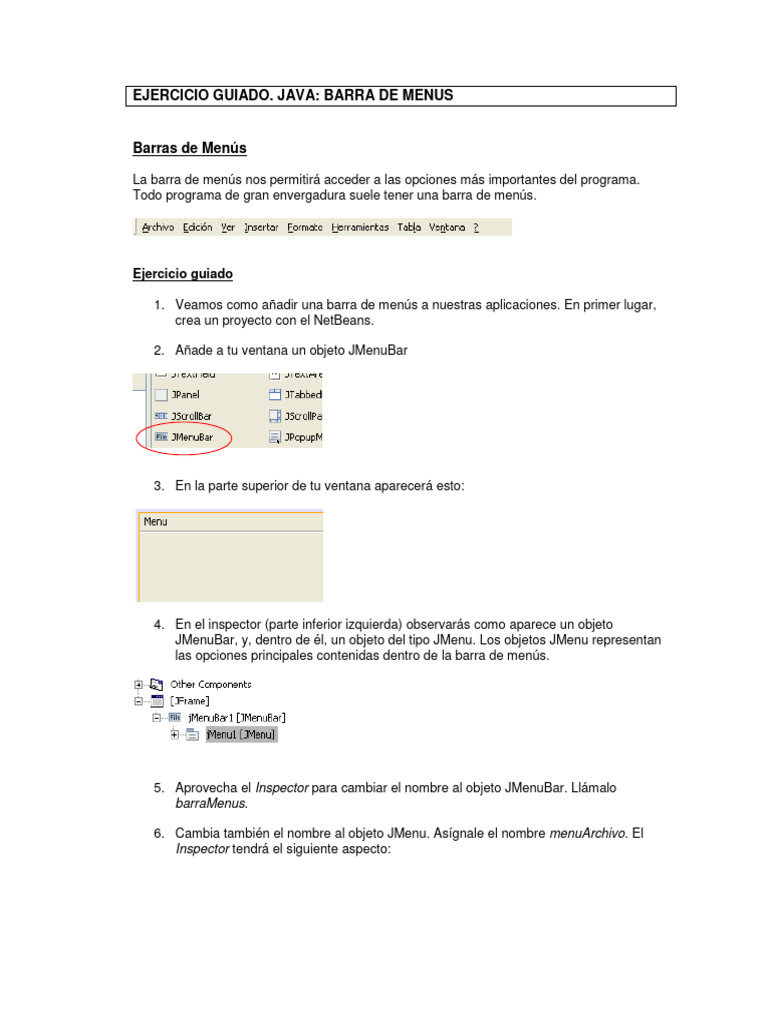 Guía: Crear Barra de Menús en Java | PDF | Menú (Computación) | Ventana ...