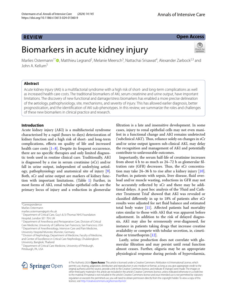 Biomarkers in Acute Kidney Injury 2024 | PDF | Kidney | Biomarker