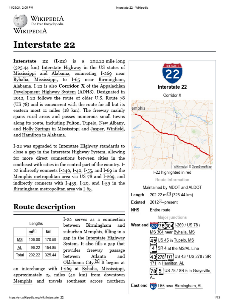Interstate 22 - Wikipedia | PDF | Road | Road Infrastructure