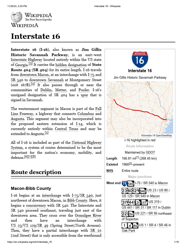 Overview of Interstate 16 in Georgia | PDF | Transport Infrastructure ...
