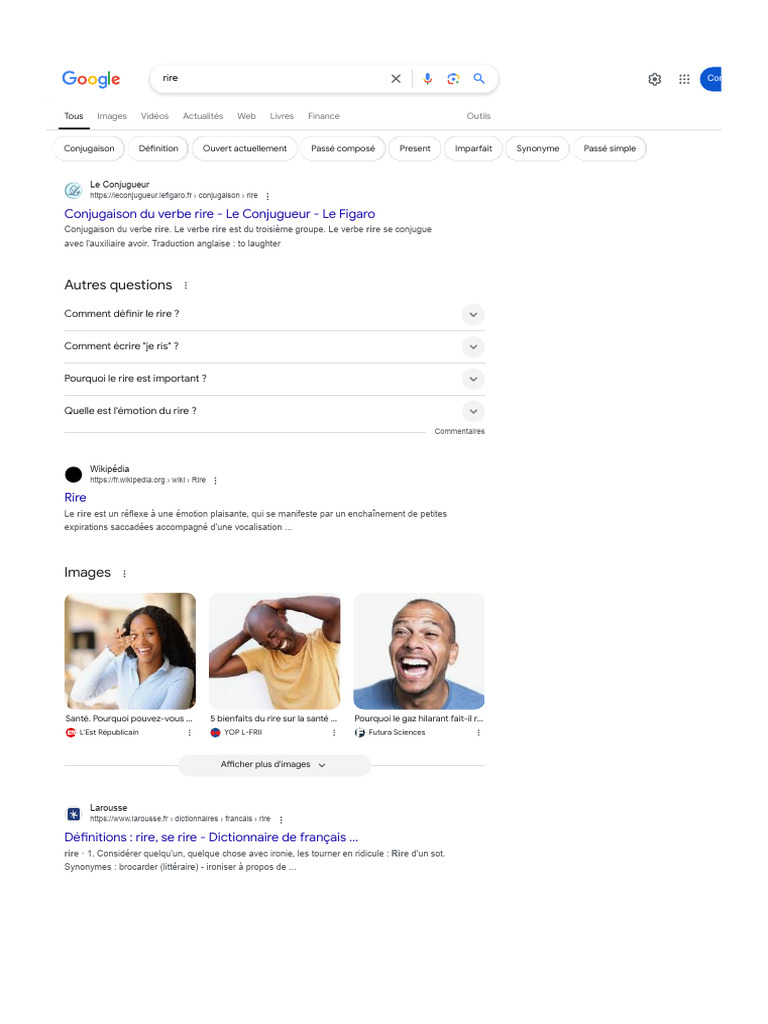 Conjugaison du verbe rire en français | PDF | Rire | Verbe