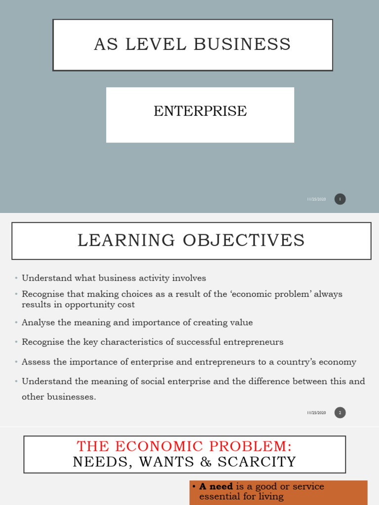 AS Level Business: Understanding Enterprise | PDF | Entrepreneurship | Goal