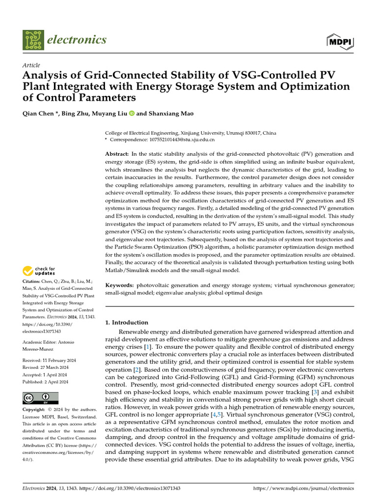 Analysis of Grid-Connected Stability of VSG-Controlled PV Plant ...