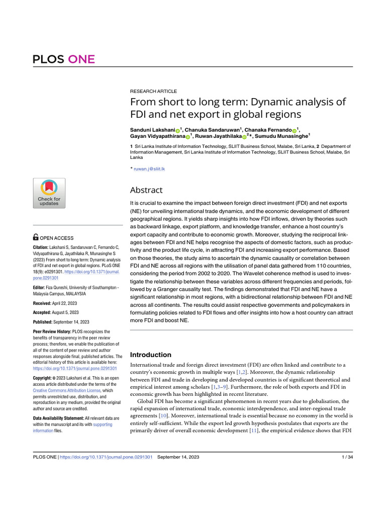 From Short To Long Term - Dynamic Analysis of FDI and Net Export in ...
