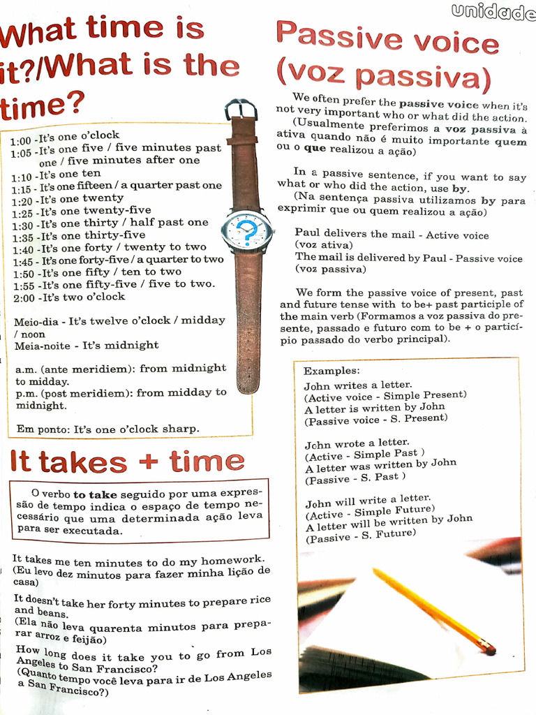It's One O'clock e It Takes + Time e Passive Voice | PDF | Syntactic ...