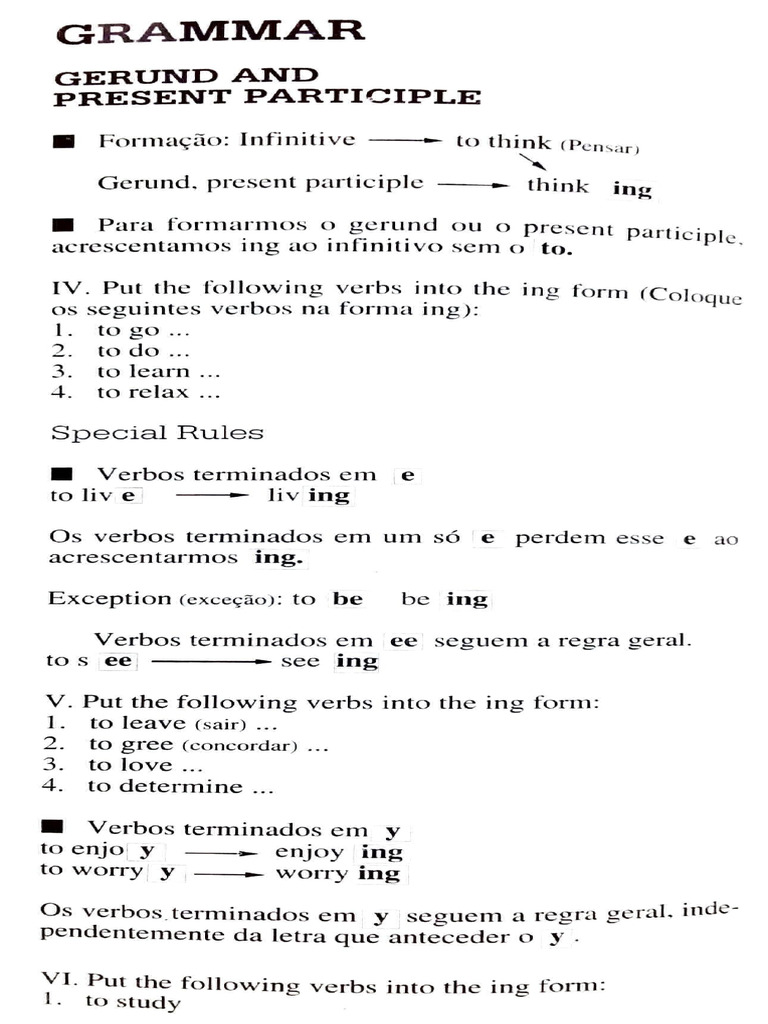 Verbos no Gerúndio em Inglês | PDF | Artes Linguísticas e Disciplina