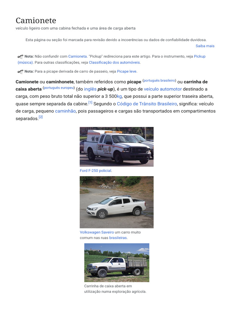 Camionete - Wikipédia, A Enciclopédia Livre | PDF | Caminhonete ...
