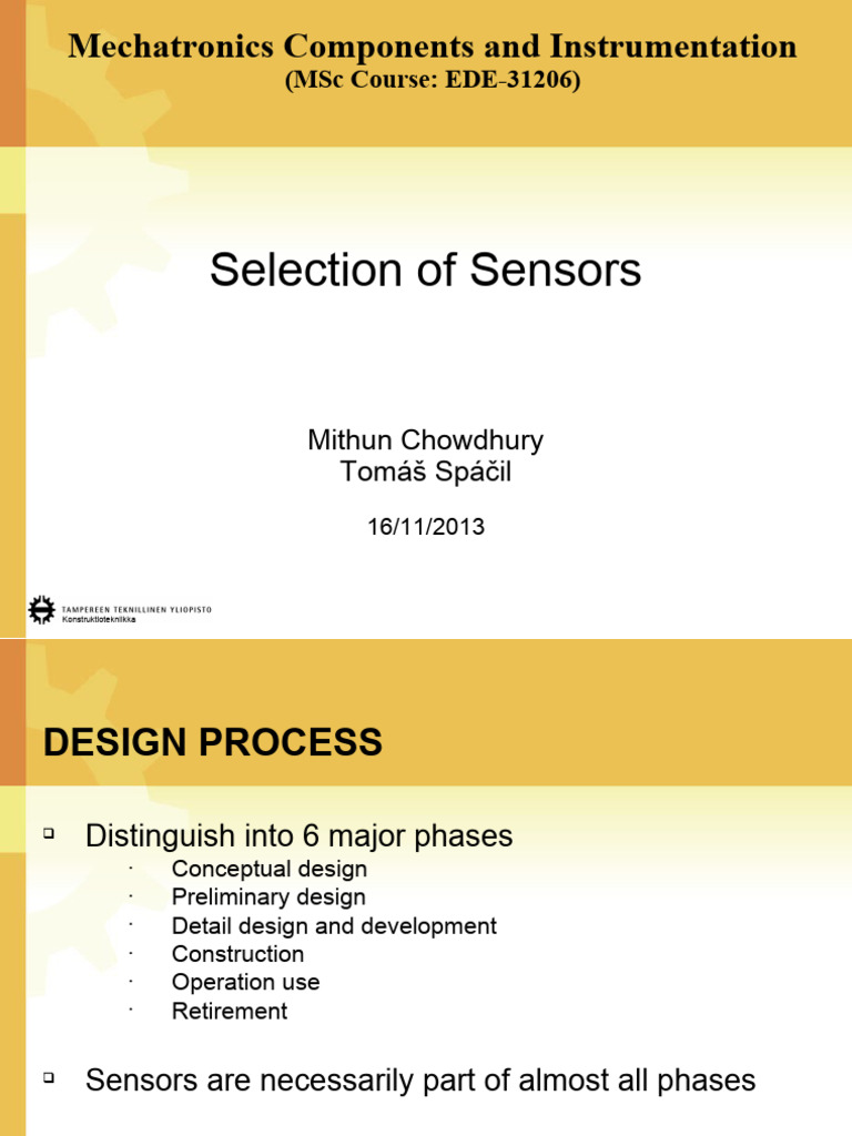 Selection of Sensors: Mechatronics Components and Instrumentation | PDF ...