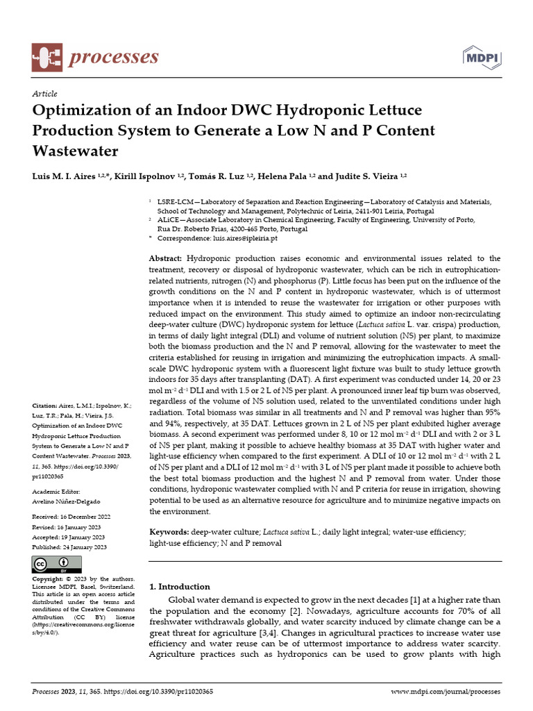 Optimization of An Indoor DWC Hydroponic Lettuce P | PDF | Hydroponics ...