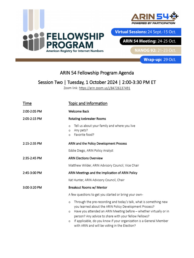 Fellowship Program Agenda - Session | PDF