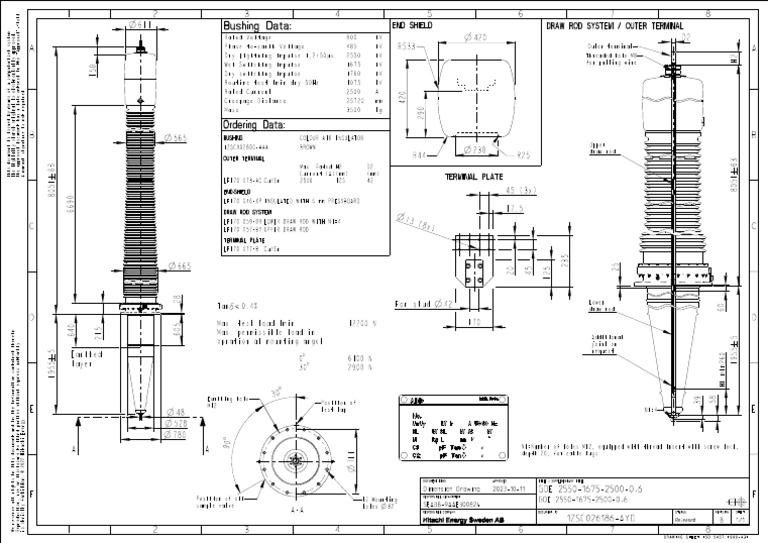 Bushing Dimension Drawing and Data | PDF | Insulator (Electricity ...