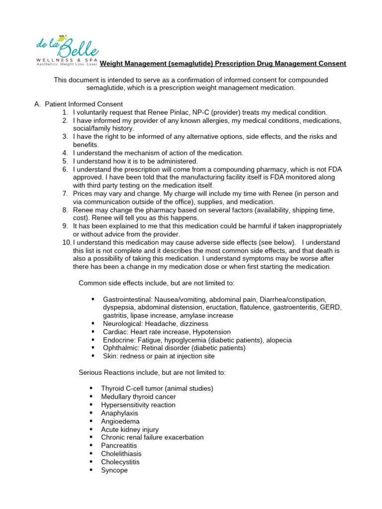 Semaglutide Consent Form for Patients | PDF | Prescription Drugs