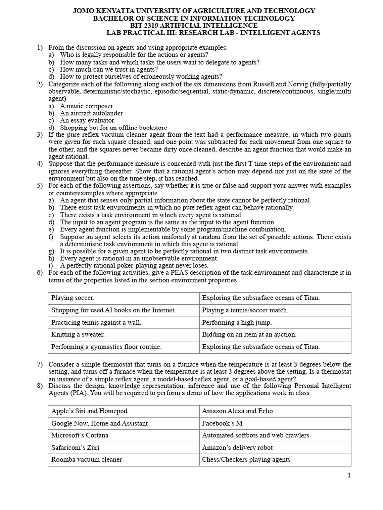 Intelligent Agents in AI Research Lab | PDF | Artificial Intelligence ...