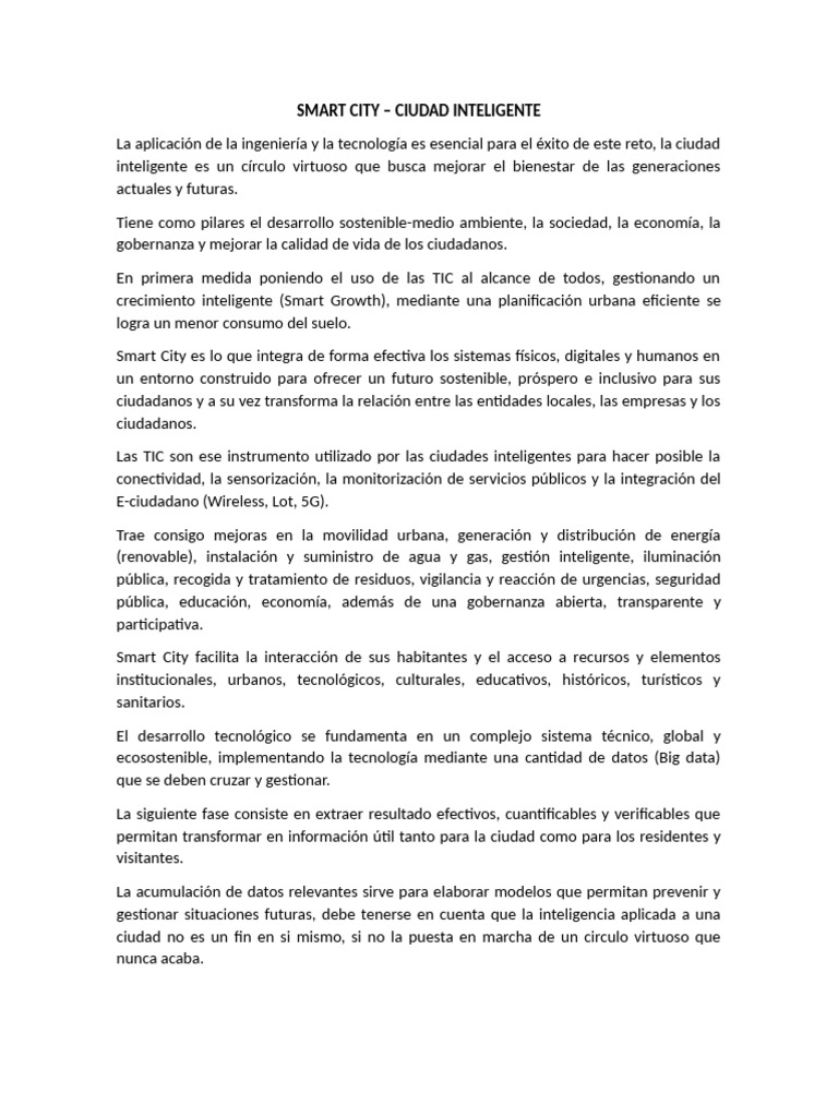 Smart City: Innovación y Sostenibilidad Urbana | PDF | Ciencias ...