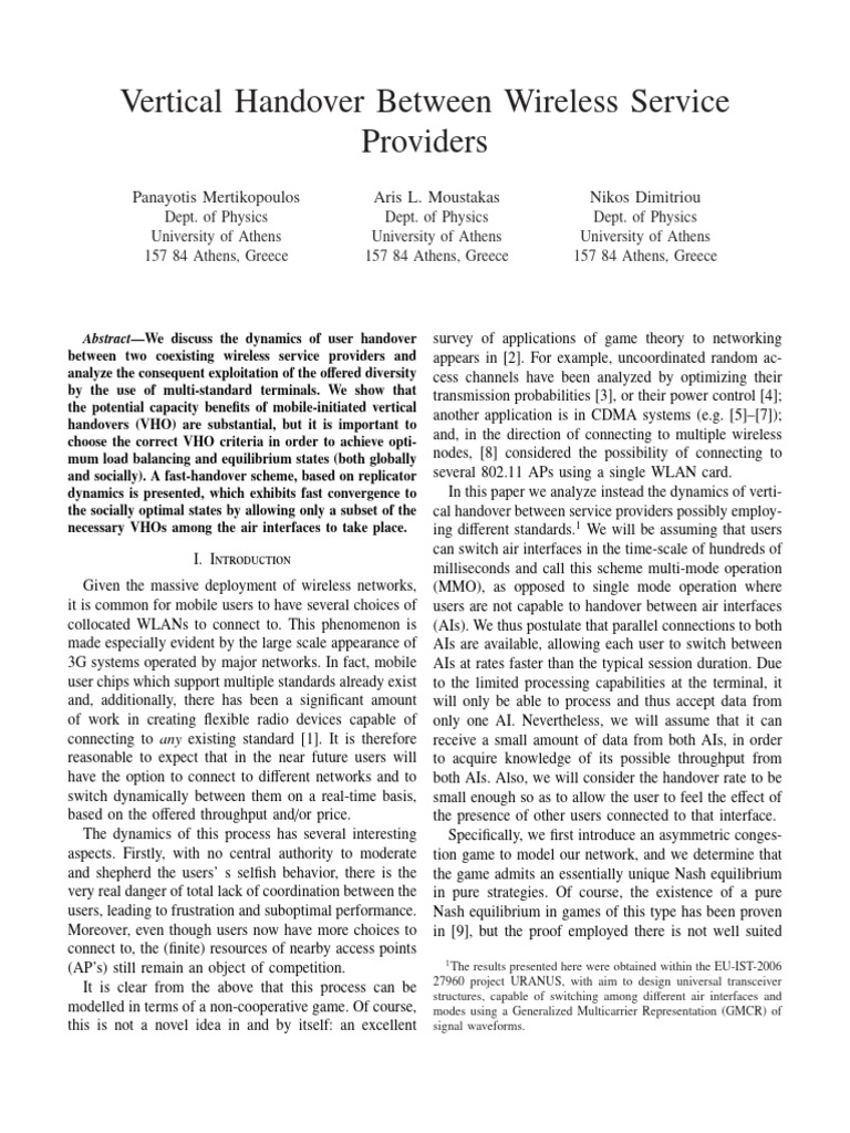 Vertical Handover in Wireless Networks | PDF | Mathematical And ...