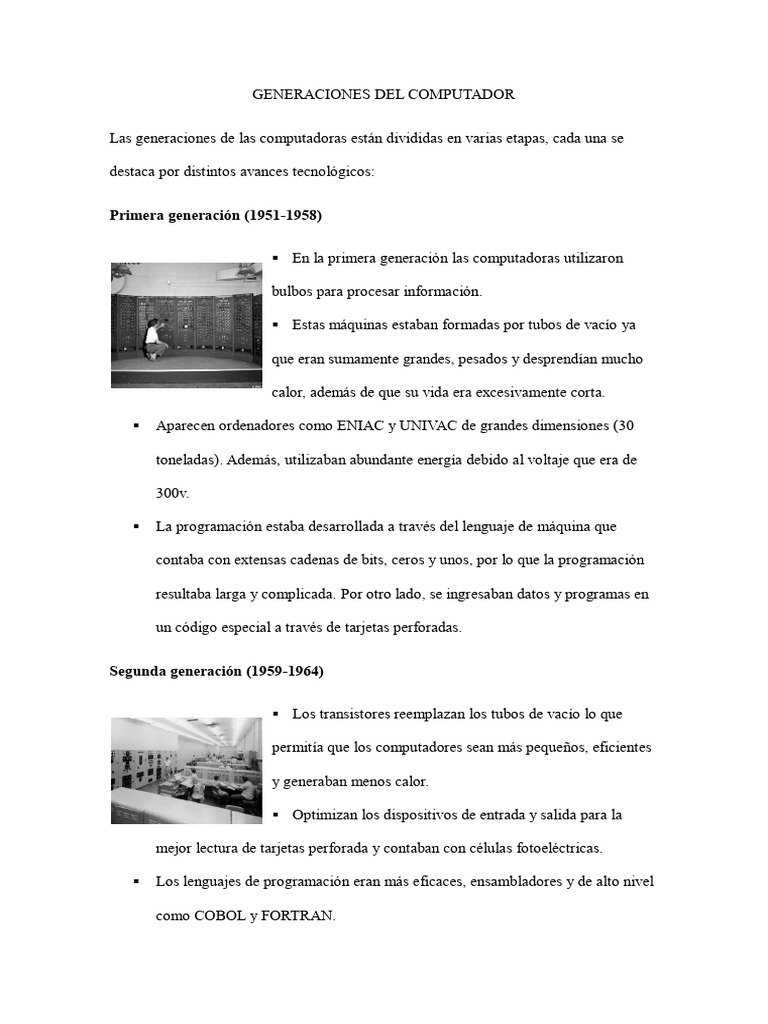 Evolución de las Generaciones de Computadoras | PDF | Microprocesador ...