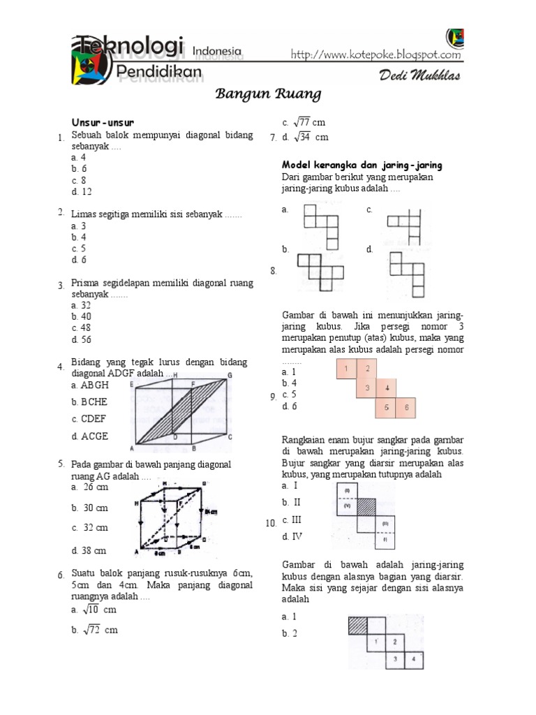 Soal Bangun Ruang Kelas 5 Semester 2 - Guru Paud