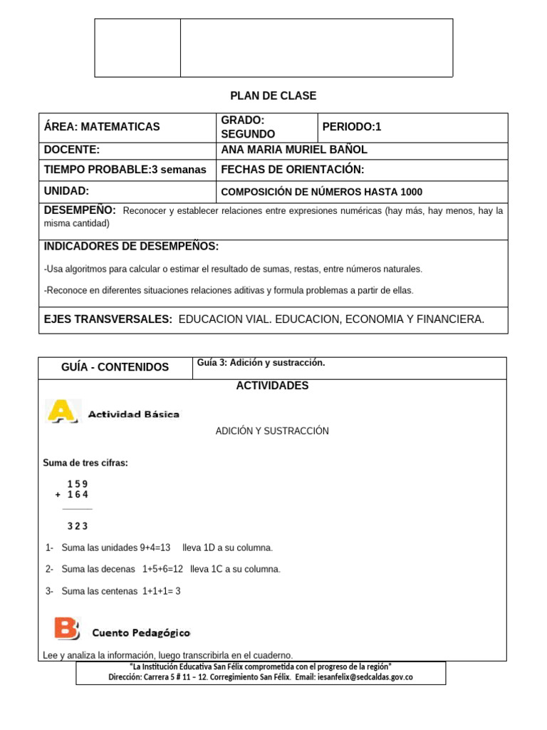 Plan de Clase 3 Matematicas | PDF | Métodos y materiales de enseñanza