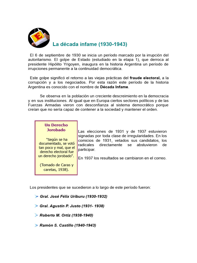 Década Infame en Argentina (1930-1943) | PDF | Argentina | Ciencias ...