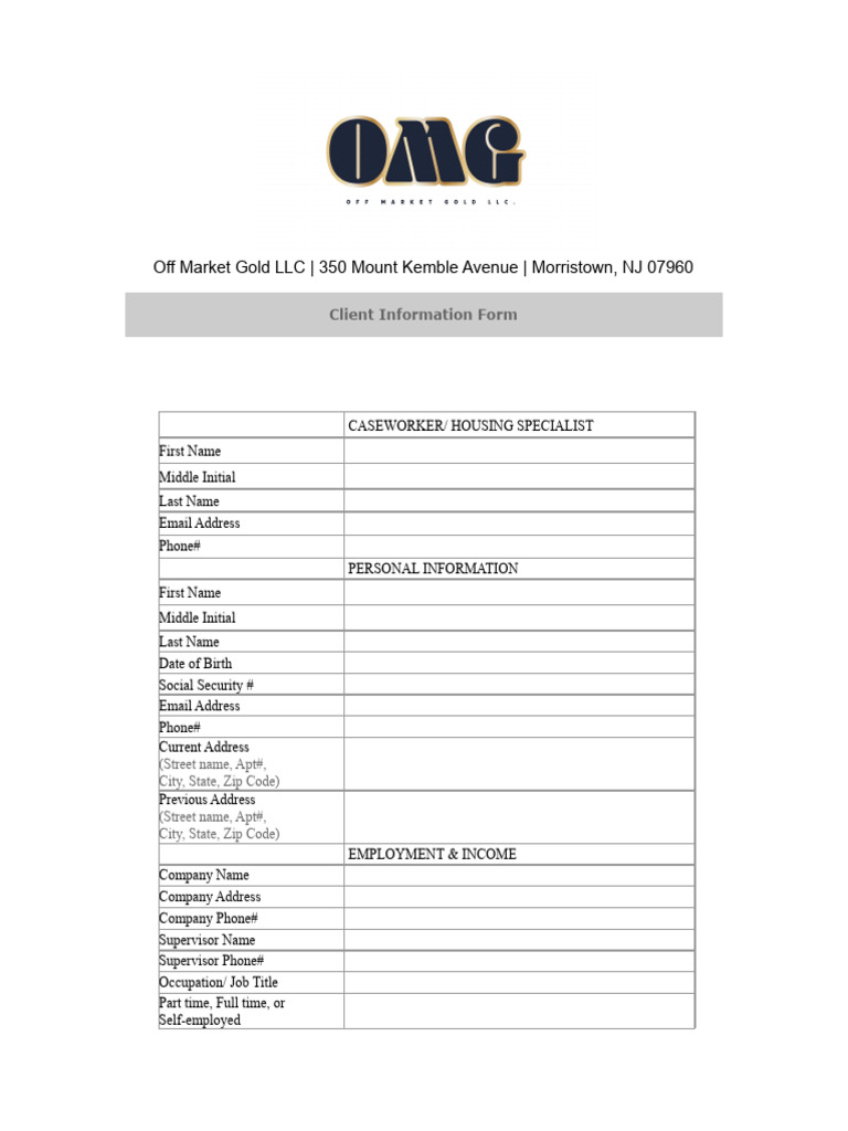 Client Informaiton Form | PDF
