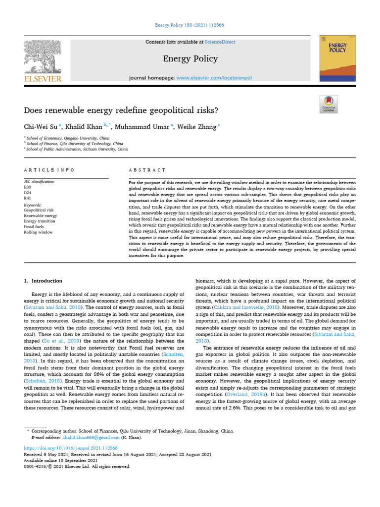 Does Renewable Energy Redefine Geopolitical Risks | PDF | Renewable ...